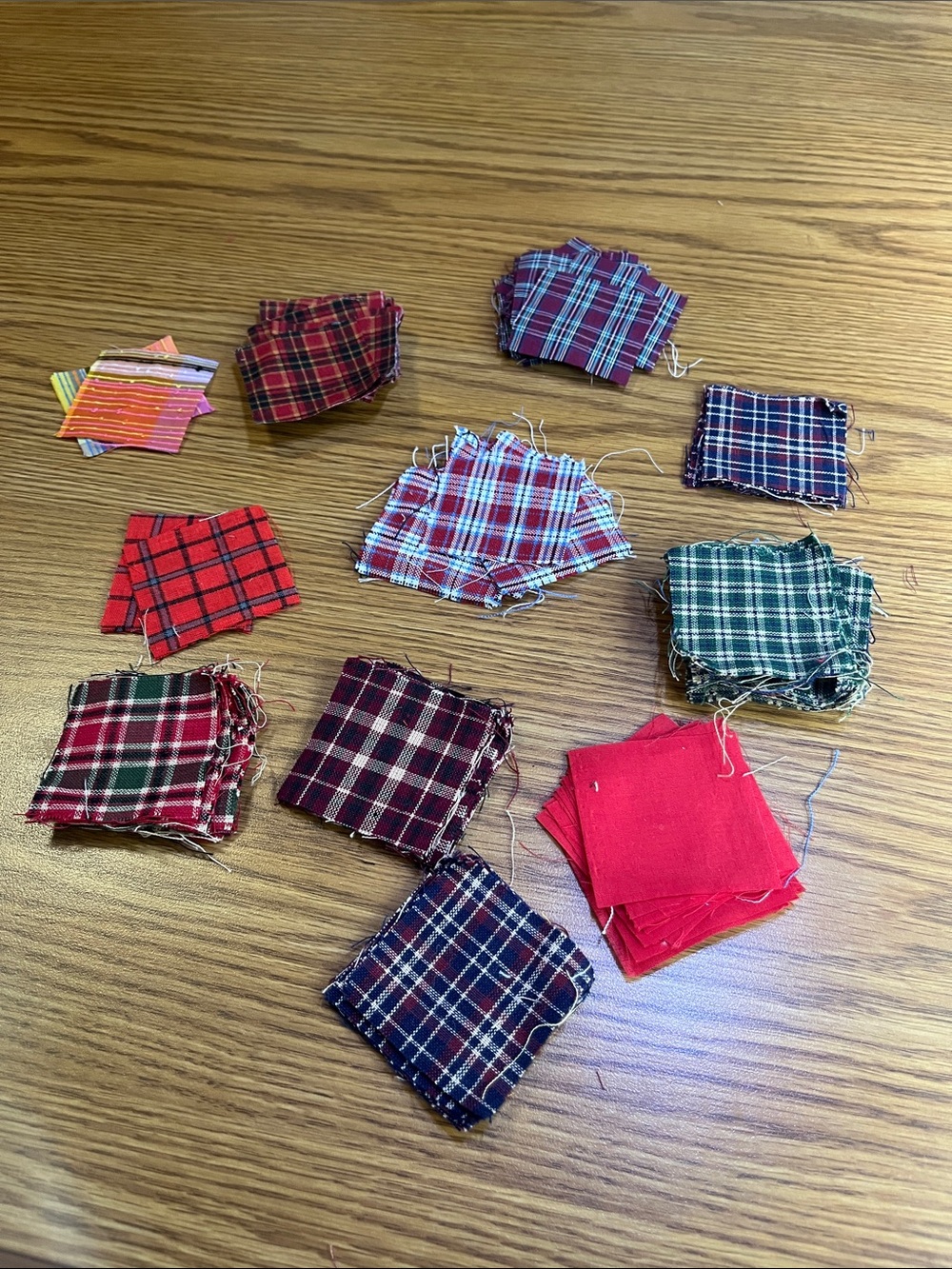 2 Inch Fabric Squares Assortment - Red, Green, Blue Plaid and Solid